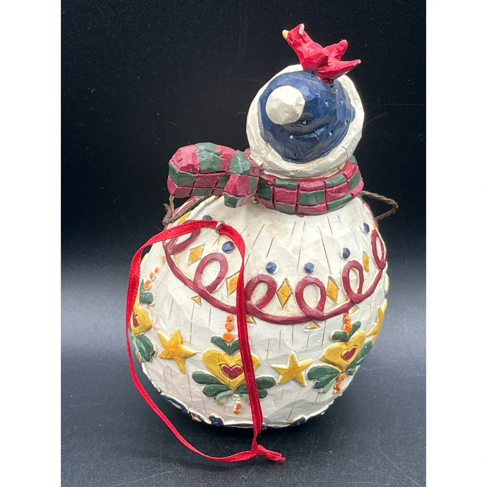 Snowman-Shaped Hanging Birdhouse Decor Cardinal Plaid Scarf Resin 6